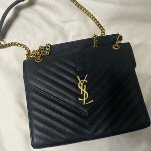 YSL Black and Gold Chevron Shoulder Bag